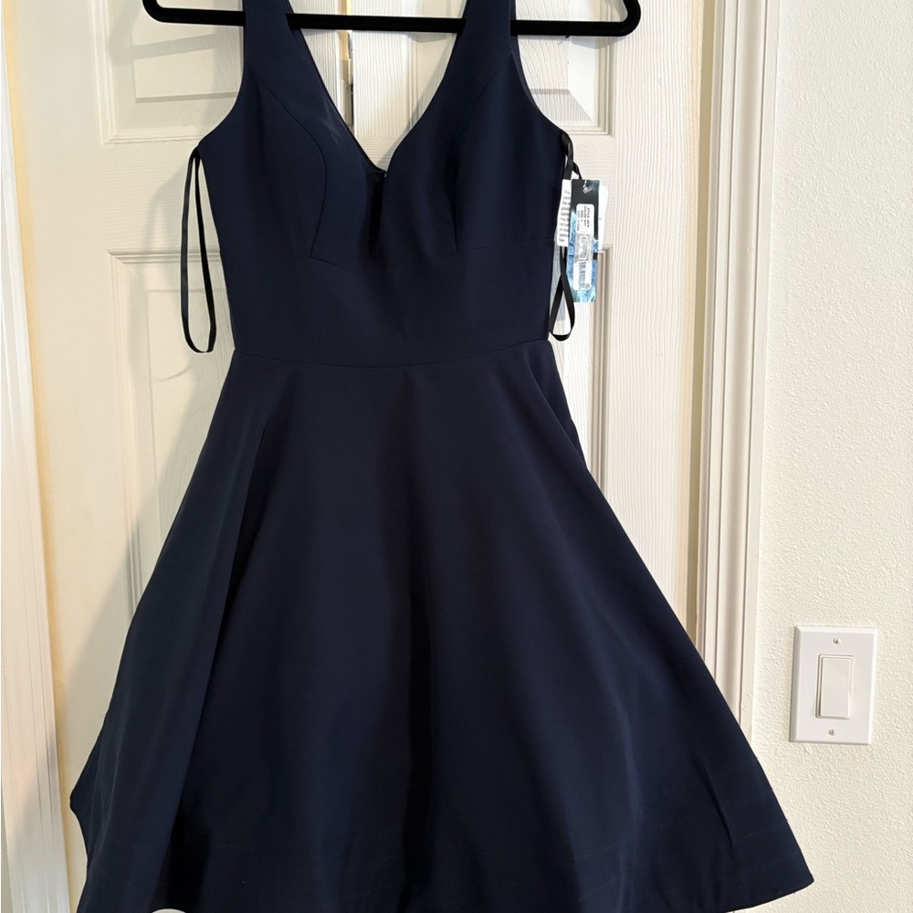 Women's Navy Fit-and-Flare Dress - Sleeveless V-Neck